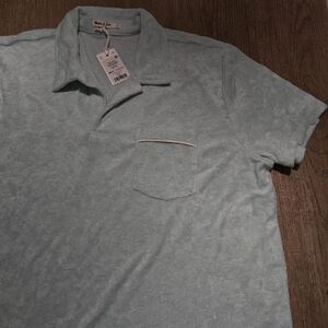 NWT $88 Marine Layer Terry Out Solid Icy Morn Green Golf Beach Polo Shirt sz LRG